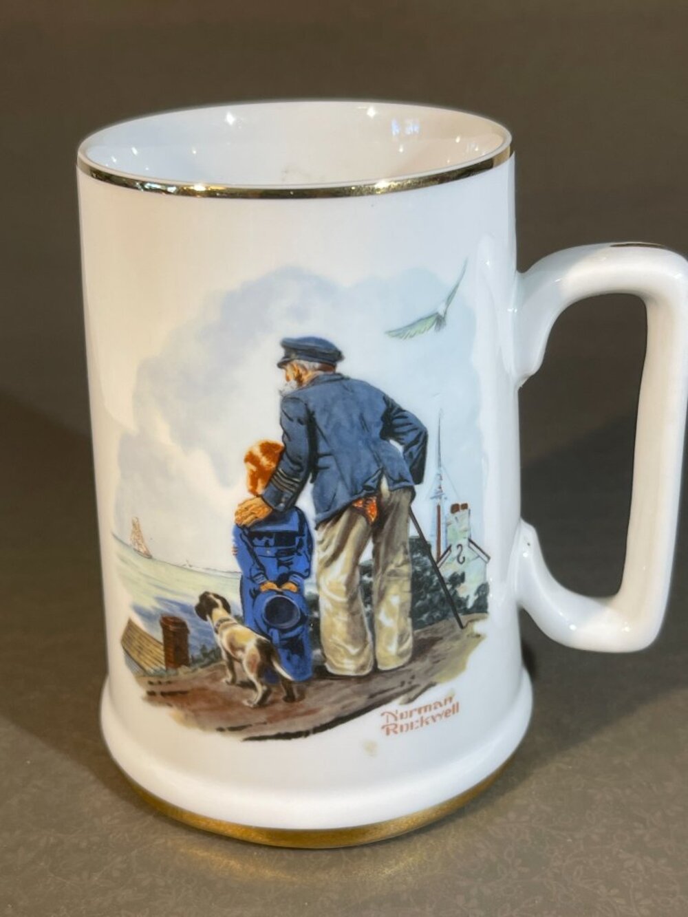 Norman Rockwell Coffee Mug Cup Looking Out To Sea Porcelain Tankard (693)